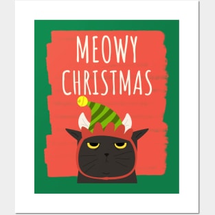 Funny Cat Merry Christmas Holiday Posters and Art